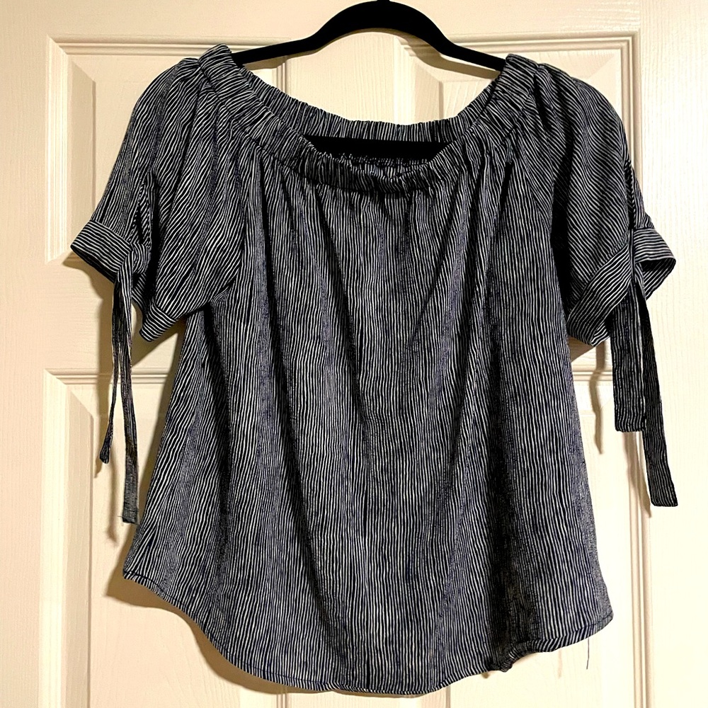 Off shoulder Bardot striped blue blouse